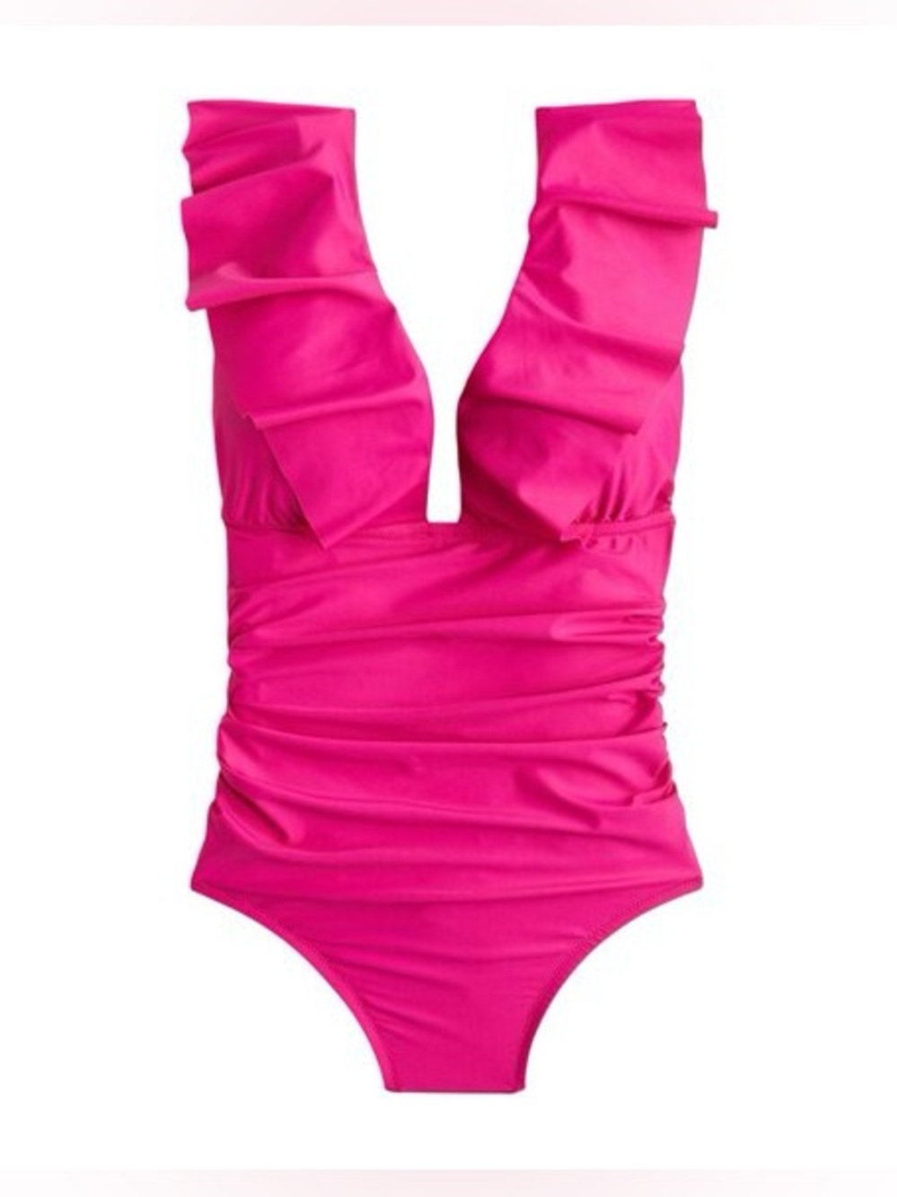 J Crew Womens Ruched Ruffle One Piece Swimsuit in Fuchsia Pink Size 2 NWT